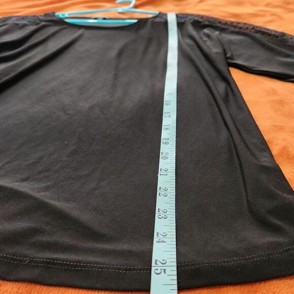 Jones New York Blouse Size Medium Black Color Mesh Sleeves Stretch - Picture 4 of 12